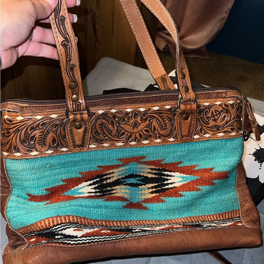 American Darling Brown and Turquoise Leather Shoulder Bag